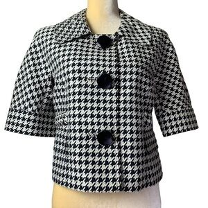 Kasper Black & White Houndstooth Mini Short Sleeve Jacket Career Casual Size 4